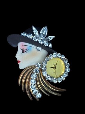 Vintage 2¾ inch Geneva Lady Face Brooch